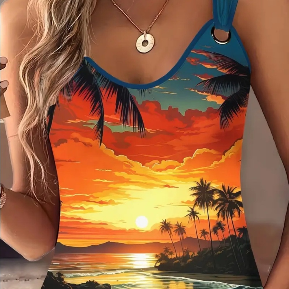 Tropical Sunset Print tank top - Picture 3 of 3